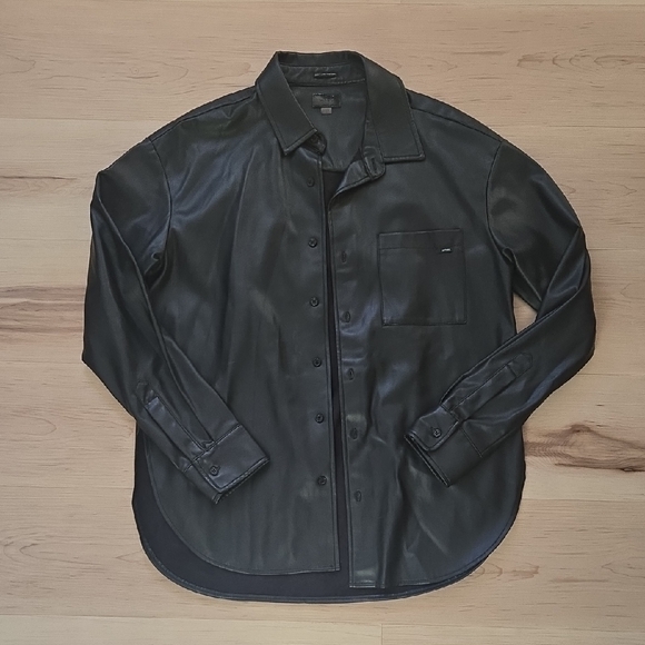 MOTHER Faux Leather Button Down, Black, Size Small - Picture 2 of 6